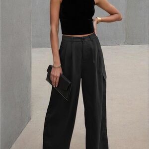 Women's cargo Black Wide-Leg Pants